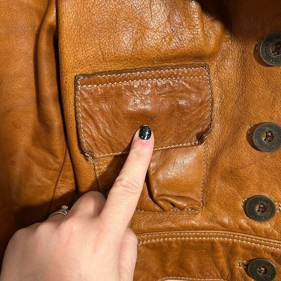 VTG 70s Womens Cropped Leather Jacket S/M Equipments Militaires Santa Fe Lapel - Picture 9 of 10